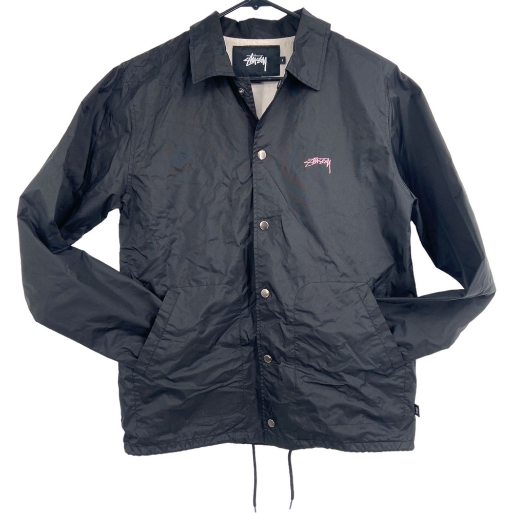 Stussy Coaches Jacket Black With Pink Lettering Mens Small